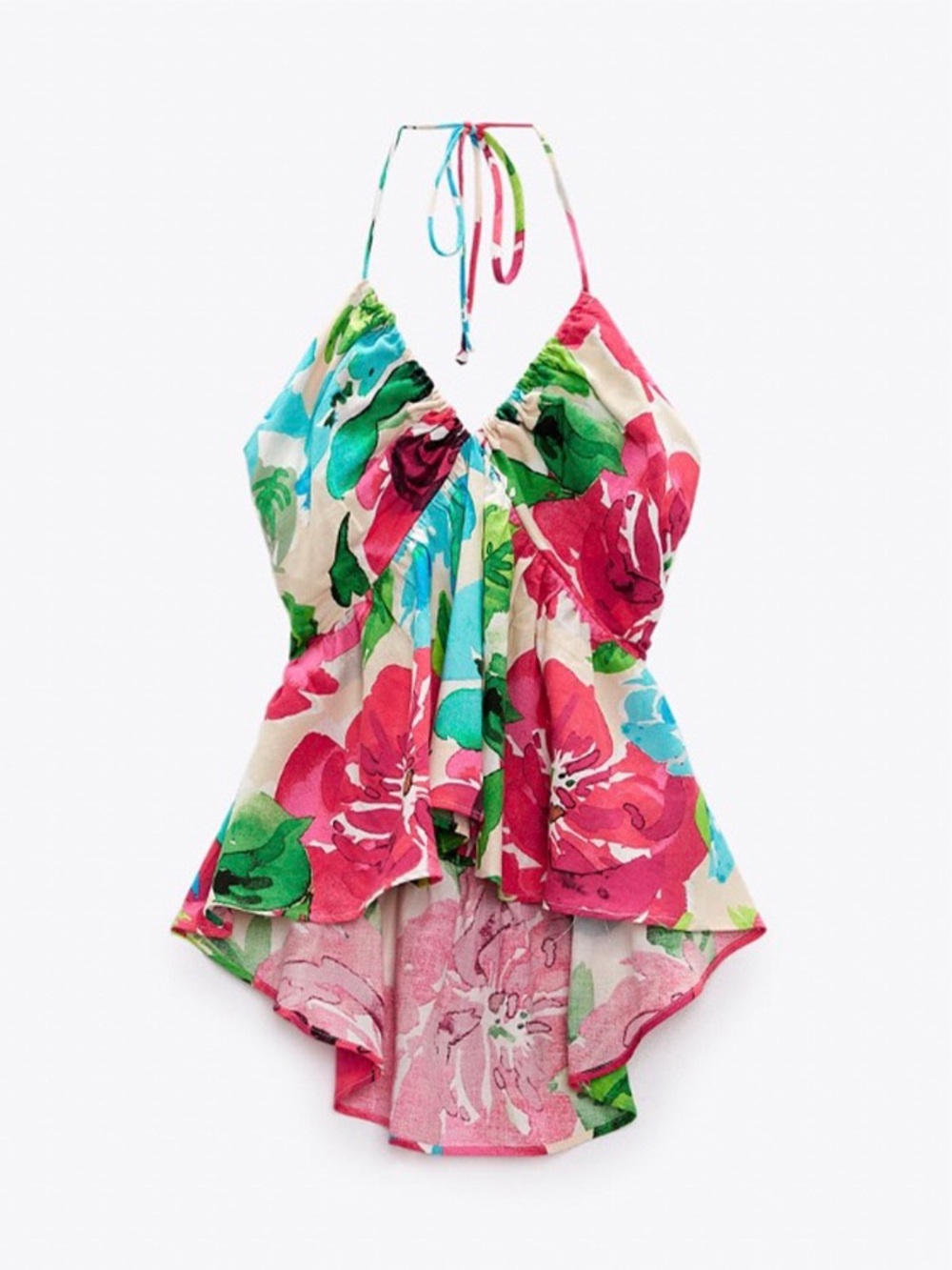 Colorful Floral Halter Peplum Top